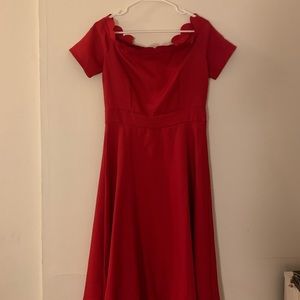 Off-the-Shoulder Swing Dress w/ Scalloped Neckline